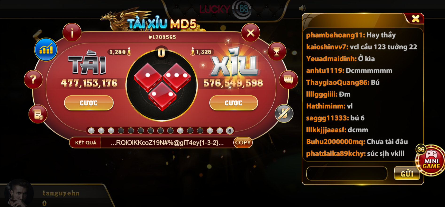 Game cá cược Tài Xỉu MD5 Lucky88 uy tín